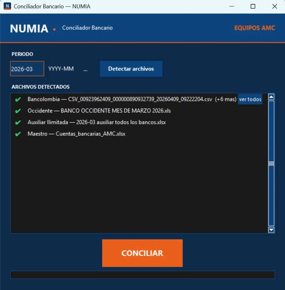 NUMIA — Pantalla principal CONCILIAR